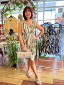 Magic Bay Leaf Print Short Dress - Olive Green