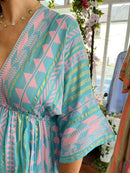 Venetia Boho Dress - Aqua & Pink