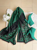 Layla Reversible Leopard & Houndstooth Shawl - Green & Black