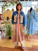Venetia Boho Dress - Camel, Orange & Pink