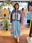 Venetia Boho Dress - Aqua & Pink