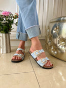OMG "Seydi" Aqua Bloom Slider - Denim Blue