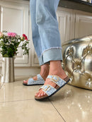 OMG "Seydi" Aqua Bloom Slider - Denim Blue