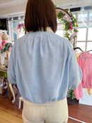 Lily Embroidery Balloon Bomber Jacket - Sky Blue