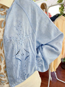 Lily Embroidery Balloon Bomber Jacket - Sky Blue