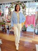 Lily Embroidery Balloon Bomber Jacket - Sky Blue