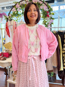 Lily Embroidery Balloon Bomber Jacket - Pink