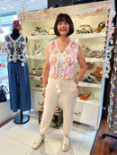 Zion Beaded Crochet Vest - Cream/Pink/Lilac