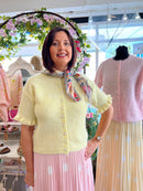 Vera Pearl Cardi Ruffle Sleeve Knit Cardi - Lemon