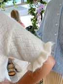 Vera Pearl Cardi Ruffle Sleeve Knit Cardi - Cream