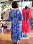 Vesper Printed Midi Dress - Light & Royal Blue