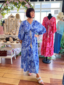 Vesper Printed Midi Dress - Light & Royal Blue