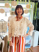 Imogen Floral Crochet Cardi - Cream