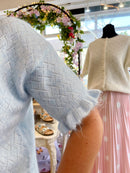 Vera Pearl Cardi Ruffle Sleeve Knit Cardi - Light Blue