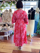 Vesper Printed Midi Dress - Red & Pink