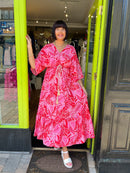 Vesper Printed Midi Dress - Red & Pink