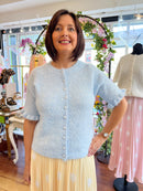Vera Pearl Cardi Ruffle Sleeve Knit Cardi - Light Blue
