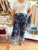 Milla Wide Leg Tribal Print Trousers - Navy
