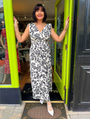 Magic Rose Print Maxi Dress - Black