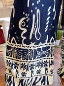 Milla Wide Leg Tribal Print Trousers - Navy