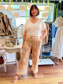 Milla Wide Leg Tribal Print Trousers - Camel
