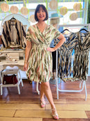 Magic Gold Bay Leaf Short Dress - Olive Green