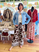 Clara Geometric Spot Wide Leg Trousers - Chocolate Brown
