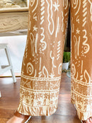 Milla Wide Leg Tribal Print Trousers - Camel