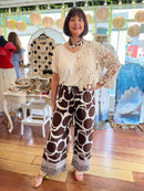 Clara Geometric Spot Wide Leg Trousers - Chocolate Brown