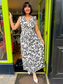 Magic Rose Print Maxi Dress - Black