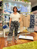 Milla Wide Leg Tribal Print Trousers - Black
