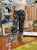 Milla Wide Leg Tribal Print Trousers - Black