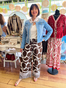 Clara Geometric Spot Wide Leg Trousers - Chocolate Brown