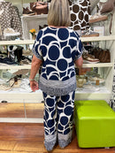 Clara Geometric Spot Wide Leg Trousers - Navy