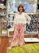 Clara Geometric Spot Wide Leg Trousers - Pink
