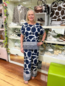 Clara Geometric Spot Wide Leg Trousers - Navy