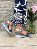 Redz Wedge Denim & Navy Velcro Sandal