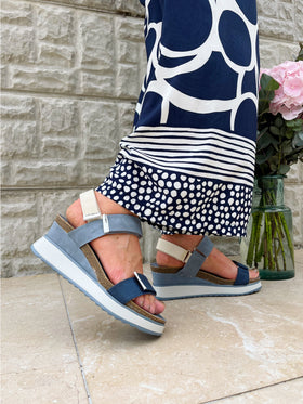 Redz Wedge Denim & Navy Velcro Sandal