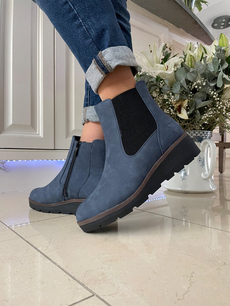 Heavenly Feet "Ottavia" Wedge Ankle Boot - Navy