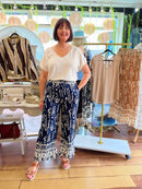 Milla Wide Leg Tribal Print Trousers - Navy