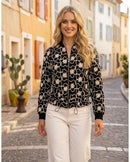 Omyra Floral Embroidery Bomber Jacket - Black