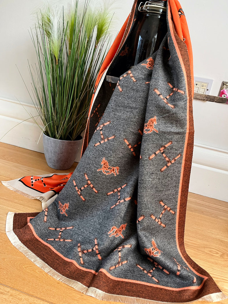 Harriet Reversible Shawl - Orange & Beige