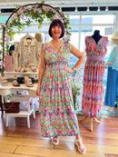 Magic Vibrant Print Maxi Dress - Electric Green & Magenta