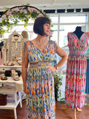 Magic Vibrant Print Maxi Dress - Electric Green & Magenta
