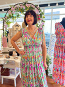 Magic Vibrant Print Maxi Dress - Electric Green & Magenta