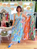Maeve Marble Print Maxi Dress - Blue & Green