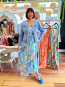 Maeve Marble Print Maxi Dress - Blue & Green