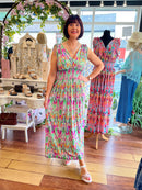 Magic Vibrant Print Maxi Dress - Electric Green & Magenta