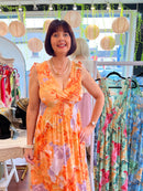 Maeve Marble Print Maxi Dress - Orange & Lilac
