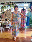 Magic Vibrant Print Maxi Dress - Electric Green & Magenta
